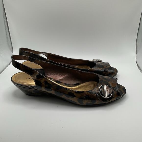 Antonio Melani Shoes Womens 8M Leopard Slingback Peep Toe Low Wedge Heel Slip On - Picture 4 of 13